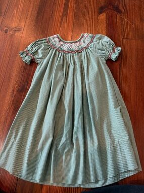 Rosalina Collection Green Gingham Smocked Kids Dress